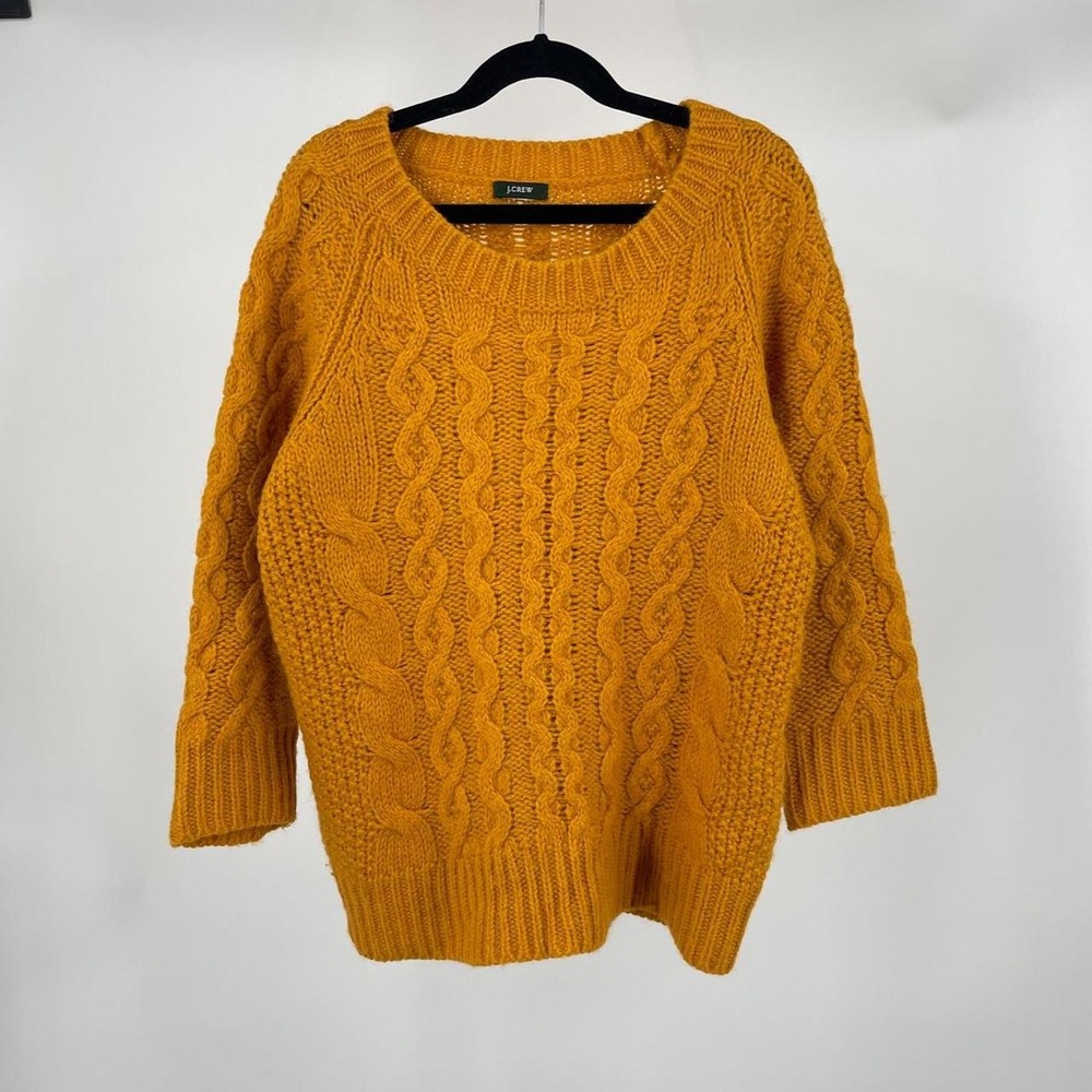 J Crew Women's Cable Knit Sweater Wool Blend Mustard S Cozy Cabin Heritage Fall